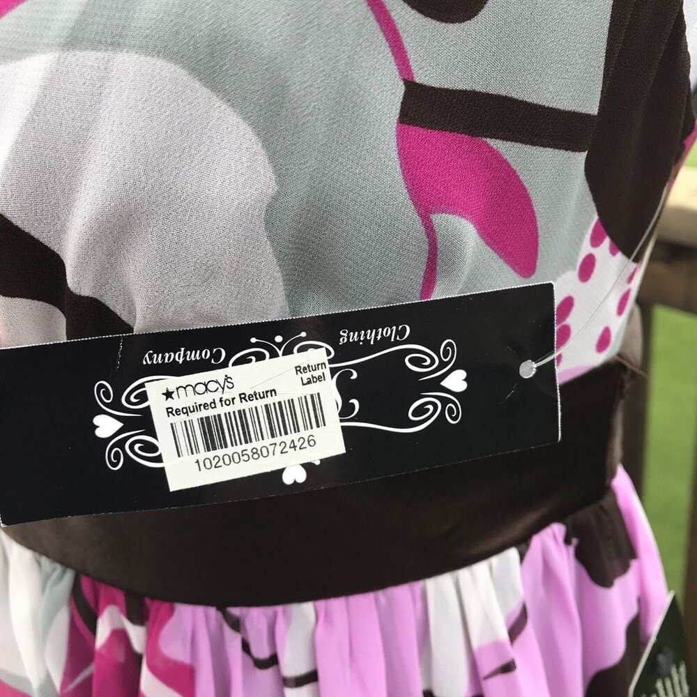 Trixxi Empire Dress Women's Size 3 Surplice Purple Brown Floral Slvls Tie New - Picture 7 of 12